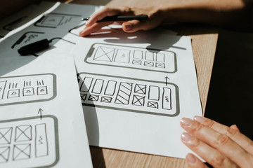 Wall Mural - ux mobile application wireframe. sketch, prototype, framework, layout future app design project. ui/