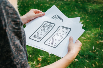Wall Mural - ux mobile application wireframe. sketch, prototype, framework, layout future app design project. ui/