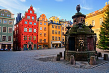 Colorful Buildings Of Stortorget, The Main Square In Gamla Stan, The Old Town Of Stockholm, Sweden