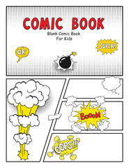 Sticker - Blank Comic Book, Mock up with empty speech bubbles