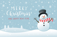 Christmas Background With Snowman. New Year Illustration.