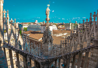 Wall Mural - Panoramic view of the skyline of the city seen from the terraces of Milan Cathedral