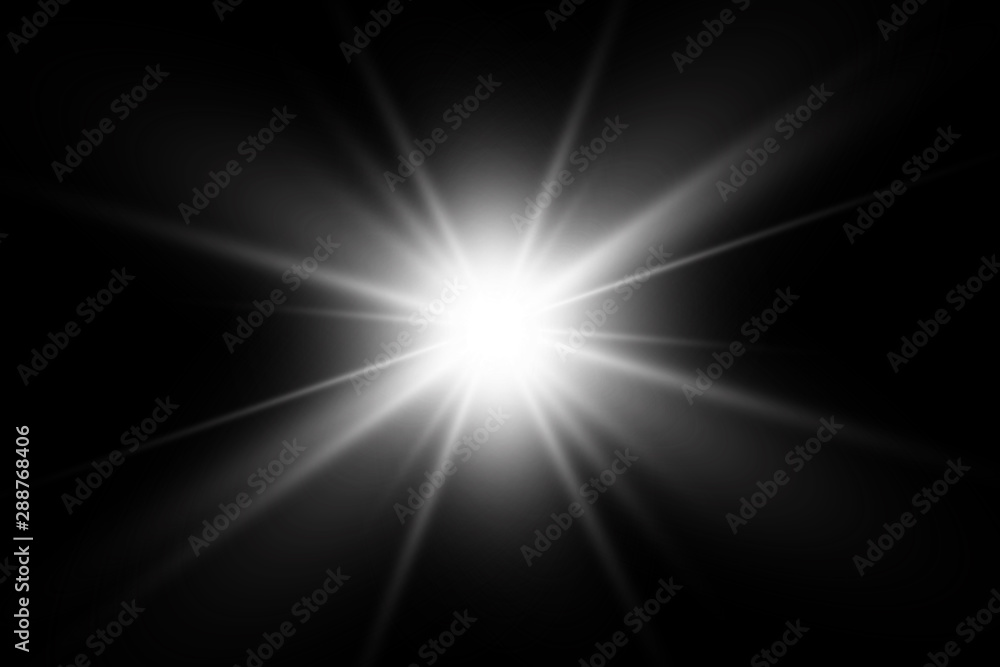 White glowing light explodes on a transparent background. with ray.  Transparent shining sun, bright flash.  Special lens flare light effect. - obrazy, fototapety, plakaty 
