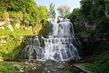 Beautiful Waterfall In Upstate New York State Park With Green Trees