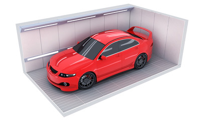 Wall Mural - Red car in garage