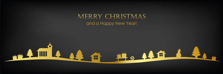 golden christmas landscape border on black background greeting card vector illustration EPS10