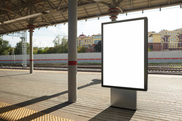 Wall Mural - Blank billboard poster stand mock up on platform of raillway station