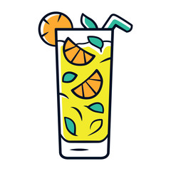 Sticker - Moxito color icon. Mojito cocktail in highball glass slice of citrus and straw. Mixed drink with mint and lemon. Refreshing alcohol drink for party. Isolated vector illustration