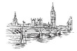 Rysynek ręcznie rysowany. Centrum Londyny z mostem i wieża Big Ben