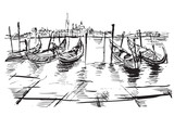 Fototapeta Miasto - Rysynek ręcznie rysowany. Widok na plac świętego MArka w Wenecji we Włoszech