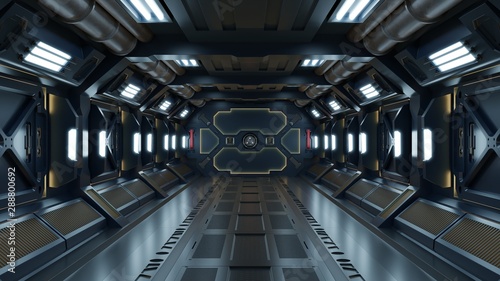 Fotografía Science background fiction interior rendering sci-fi spaceship corridors Yellow light