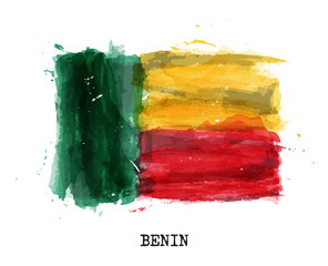 Wall Mural - Realistic watercolor painting flag of Benin . Vector .