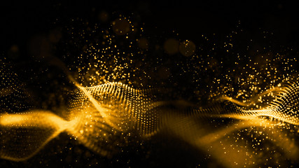 Wall Mural - Gold color digital particles wave flow abstract technology background concept