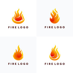 Wall Mural - Set of Fire Flame Logo design vector template. Abstract 3D Elegant Fire element Logo