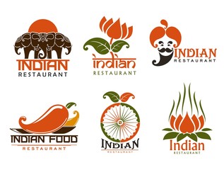 Wall Mural - Indian cuisine vector icons and symbols