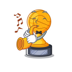 Poster - With trumpet basketball trophy character shaped on cartoon