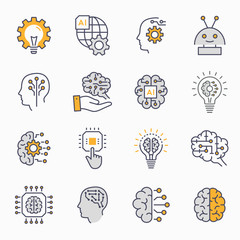 Wall Mural - Artificial intelligence icons set. Vector illustration. Editable stroke.