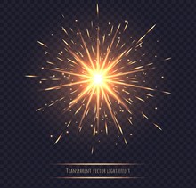 Light Flare Effect Isolated On Transparent Background. Orange Lens Flare, Sparkles, Shining Star With Rays Concept. Abstract Luminous Explosion.