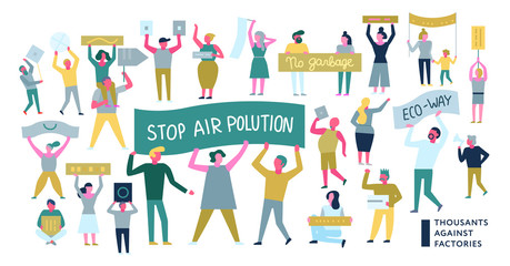 Wall Mural - Ecological Action Protesting People Illustration