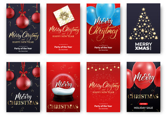 Wall Mural - Christmas cards. Merry Xmas holiday poster design layout templates