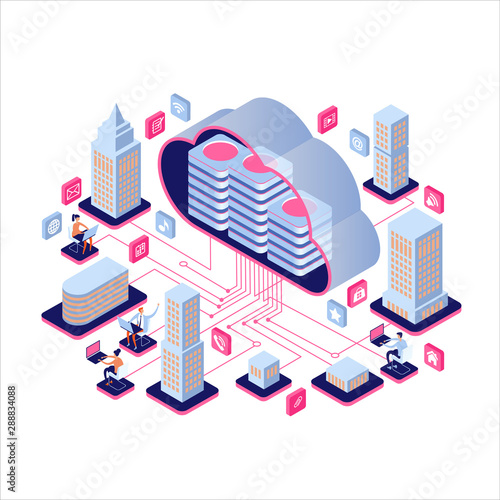 Fotomural Smart city or intelligent building isometric vector concept