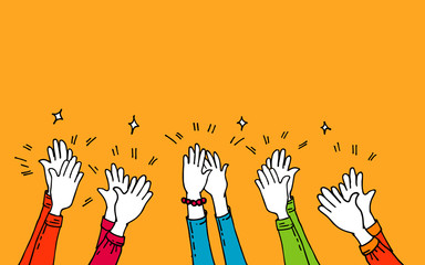 hands up applause hand draw. cartoon style with funny colors. vector illustration