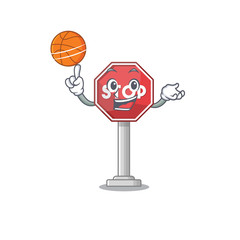 Poster - With basketball sign stop mascot shaped with character