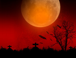 Wall Mural - Full moon with Halloween background