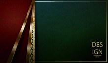 Abstract Textural Design Of Dark Red And Green Hues With A Frame And Stripes Of Gold Color