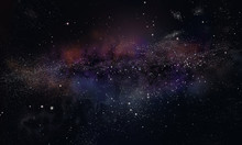 Space, Dark Sky With Stars And Galaxy
