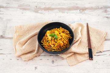 Wall Mural - Vegetable noodles with chicken meat preparation