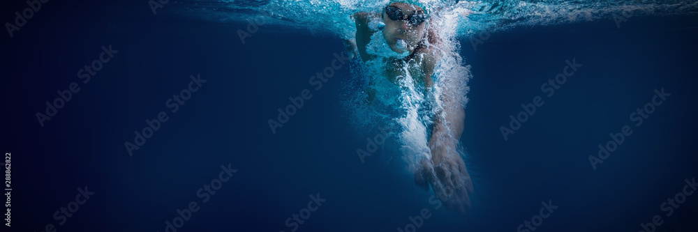 Fit swimmer training by himself - obrazy, fototapety, plakaty 