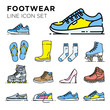 Footwear line icon set. Shoe vector collection. Mens and ladies casual, fashion and sport footgear symbol illustrations. 