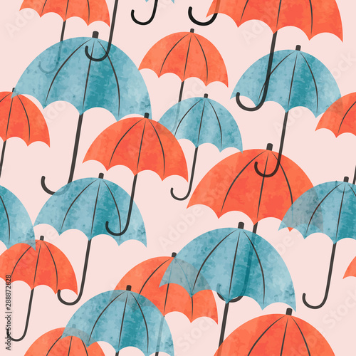 Watercolor umbrellas seamless pattern. Vector illustration, suitable for wall...