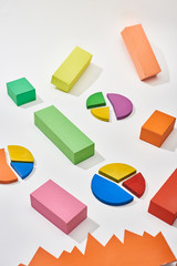 Sticker - multicolor blocks and pie charts with shadow on white background