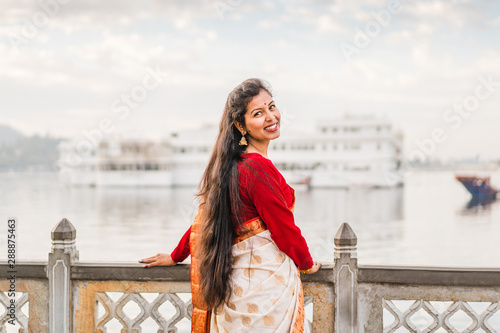 Beautiful Indian Female Model At Ambrai Ghat In Front Of Taj