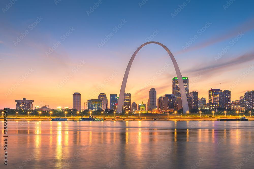 St. Louis, Missouri, USA downtown cityscape on the river - obrazy, fototapety, plakaty 