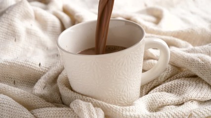 Poster - milk and cocoa pouring in a mug