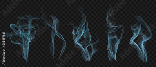 Set of realistic transparent smoke or steam in light blue colors, for use on ...