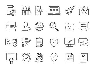 Fototapete - Simple Set of Approved Linear Icons. Check mark icon set. Approved Outline symbols collection.