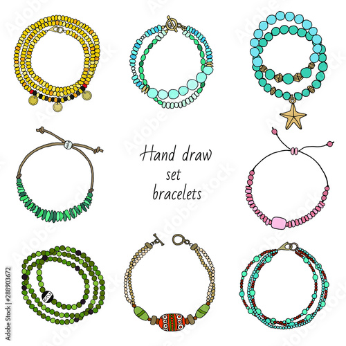 Cuadros en Lienzo Hand-drawn set of jewelry-bracelets. Vector