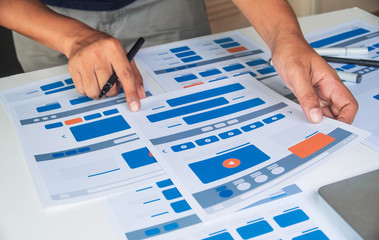 website designer creative planning application developer development draft sketch drawing template l
