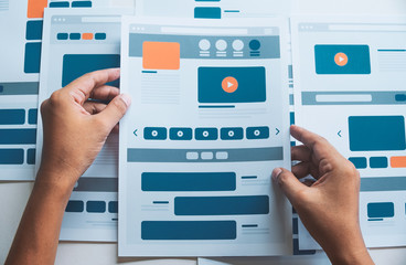 website designer creative planning application developer development draft sketch drawing template l