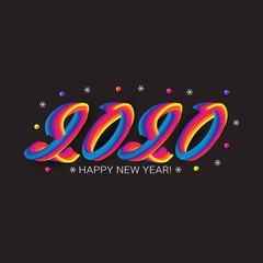 2020 New Year. Colorful Fluid numbers With Stroke. New year illustration on black background.Colorful brushstroke oil or acrylic paint lettering