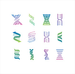 DNA genetic sign, icons and elements collection. colorful of DNA Symbol Isolated. DNA logo vector.