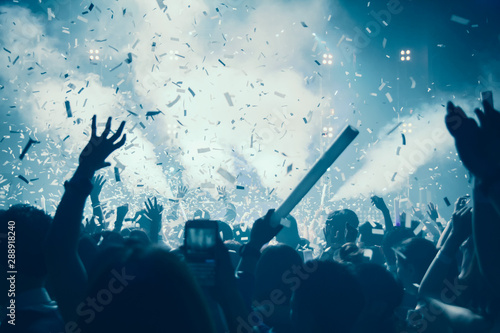 Party Concert Club DJ Music New Year ,Crowd Raising Hands and Enjoying Great Festival Party . Creative Banner for Background.