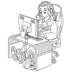 coloring page with video cyber e-sport gamer