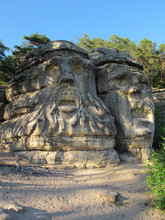 Sandstone Rock Formation Devils Heads (Certovy Hlavy) Near Zelizy Village. Czech Republic