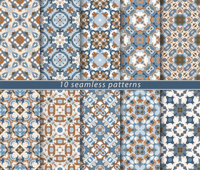 Naklejka na meble Vector set of ten seamless abstract patterns in shades of blue. Decorative and design elements for textile, book covers, manufacturing, wallpapers, print, gift wrap.