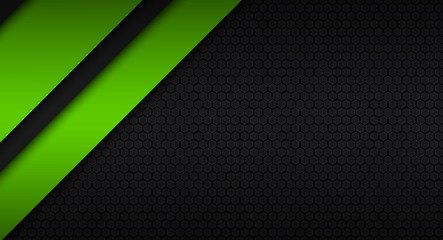 Wall Mural - Black and green modern material design with a hexagonal pattern, corporate template for your business, abstract widescreen background